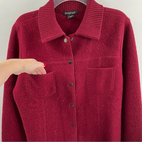 Paraphrase 100% Boiled Wool Burgundy Snap Knit Collar Snap Sleeve Jacket Shacket - Picture 4 of 11